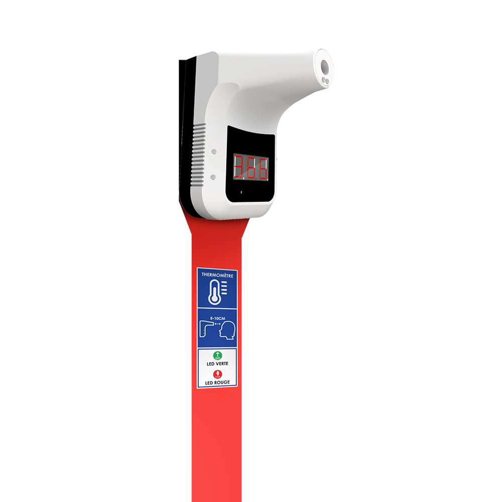Distributeur de gel hydroalcoolique avec thermomètre integré – acier rouge – 1 litre